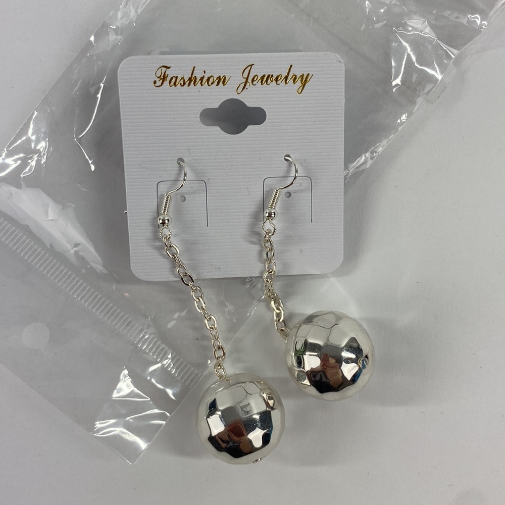 Silver Disco Ball Earrings NWT